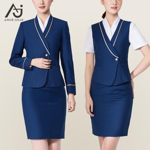 南航空姐制服女职业套装套裙高铁工装物业房产销售工作服午夜蓝-图1